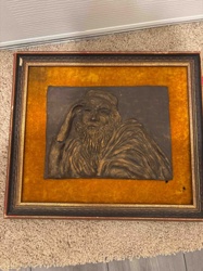 Framed Bas-Relief Sculpture of a Contemplative Bearded Man