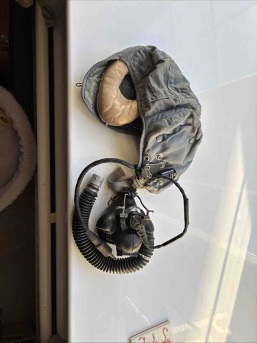 Vintage Military Aviation Flight Helmet and Oxygen Mask Assembly