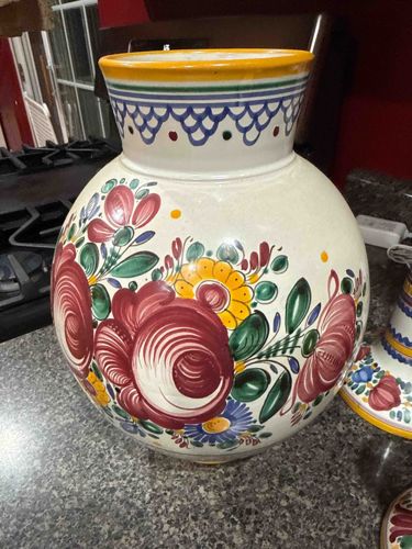 Modra Majolica Style Hand-Painted Pottery Vase