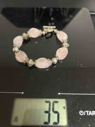Rose Quartz and Silver Beaded Toggle Bracelet