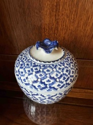 Thai Benjarong or Blue and White Ceramic Jar with Lid