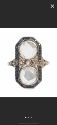 Edwardian French Platinum Rose-Cut Diamond and Sapphire Elongated Ring