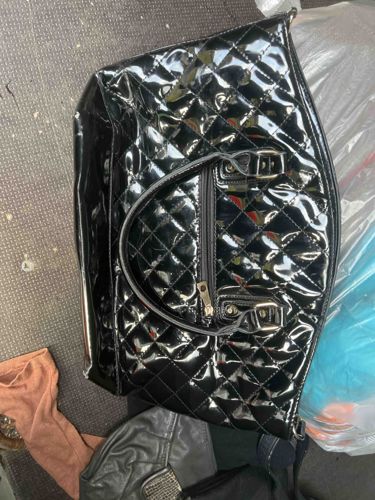 Quilted Black Patent Leather-look Shoulder Bag