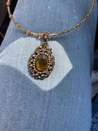 Teardrop Cabochon and Rhinestone Beaded Necklace