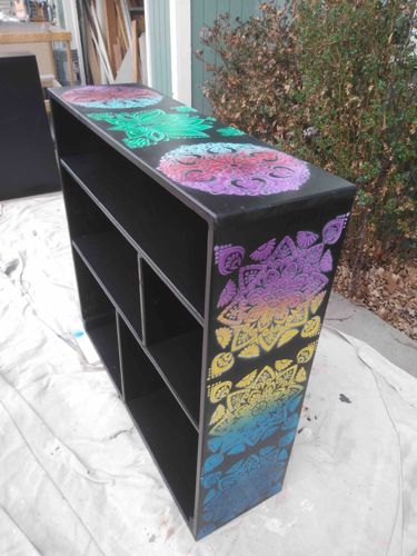 Custom Stenciled Black Wood Bookshelf