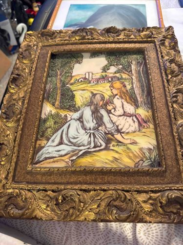 Vintage Artini Engraved Scrimshaw-style Resin Wall Art