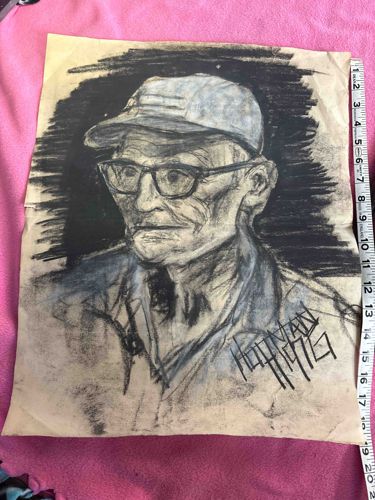 Portrait of an Elderly Man (Charcoal Drawing by Hoffman, 1976)