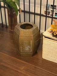 Octagonal Brass Planter or Waste Bin with Embossed Motifs