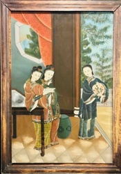 Reverse Painted Glass Panel of Chinese Courtesans