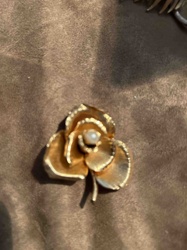 Gold-Tone Floral Brooch with Imitation Pearl
