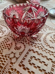 Ruby Red Footed Cut Glass Bowl