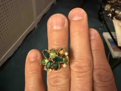 Floral Cluster Cocktail Ring with Green and Yellow Gemstones