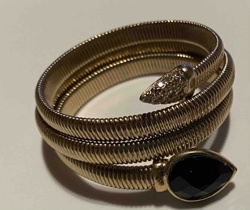 Gold-Tone Snake Bracelet with Black Faceted Stone