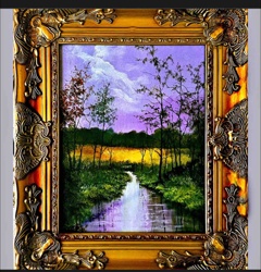 Framed Landscape Painting with Stream