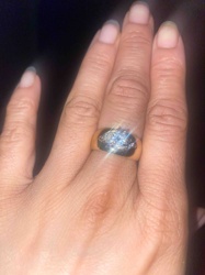 Two-Tone Gold Ring with Diamond-Set Cluster and Central Blue Stone