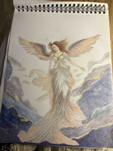 Original Colored Pencil Illustration of a Winged Celestial Figure