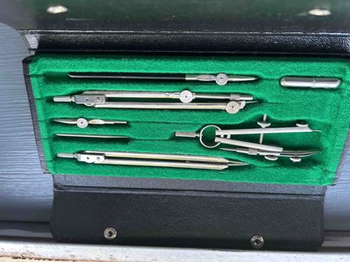 Vintage Drafting Instrument Set in Velvet-Lined Case