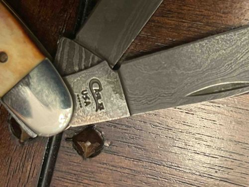 Case XX USA Damascus Blade Pocket Knife with Bone Handle