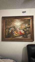 Oil Painting of Birds in a Forest Scene