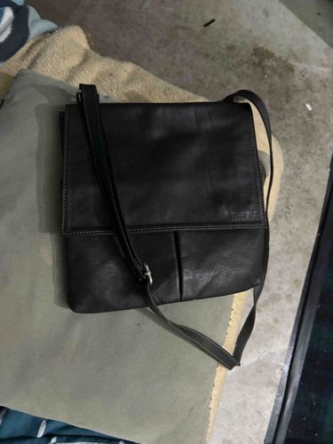Black Leather Flap-Over Shoulder Bag