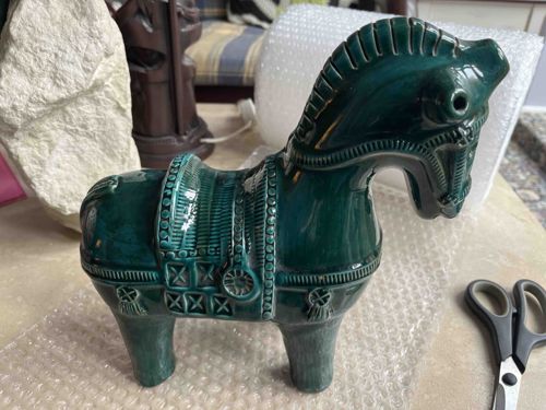 Ceramic Tang-Style Horse Figurine with Green Glaze