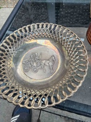 Silver-Plated Decorative Plate with Horse-Drawn Carriage Scene