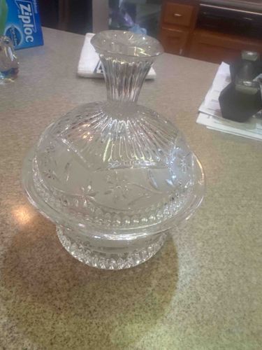 Clear Pressed Glass Footed Covered Candy Dish or Compote