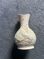 Embossed Ceramic Bird and Floral Vase