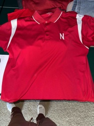 Red and White Collegiate-Style Polo Shirt