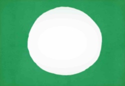 Abstract Geometric Painting: White Circle on Green Field