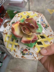 Applied Floral Lattice-Work Ceramic Basket/Bowl