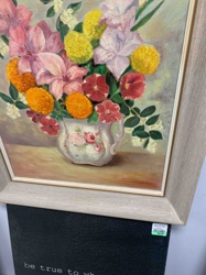 Floral Still Life Oil Painting in Light Wood-Look Frame