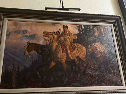 Western-themed Oil Painting 'Return from the Hunt' or 'Mountain Man'