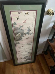 Framed Chinese Landscape Painting with Birds