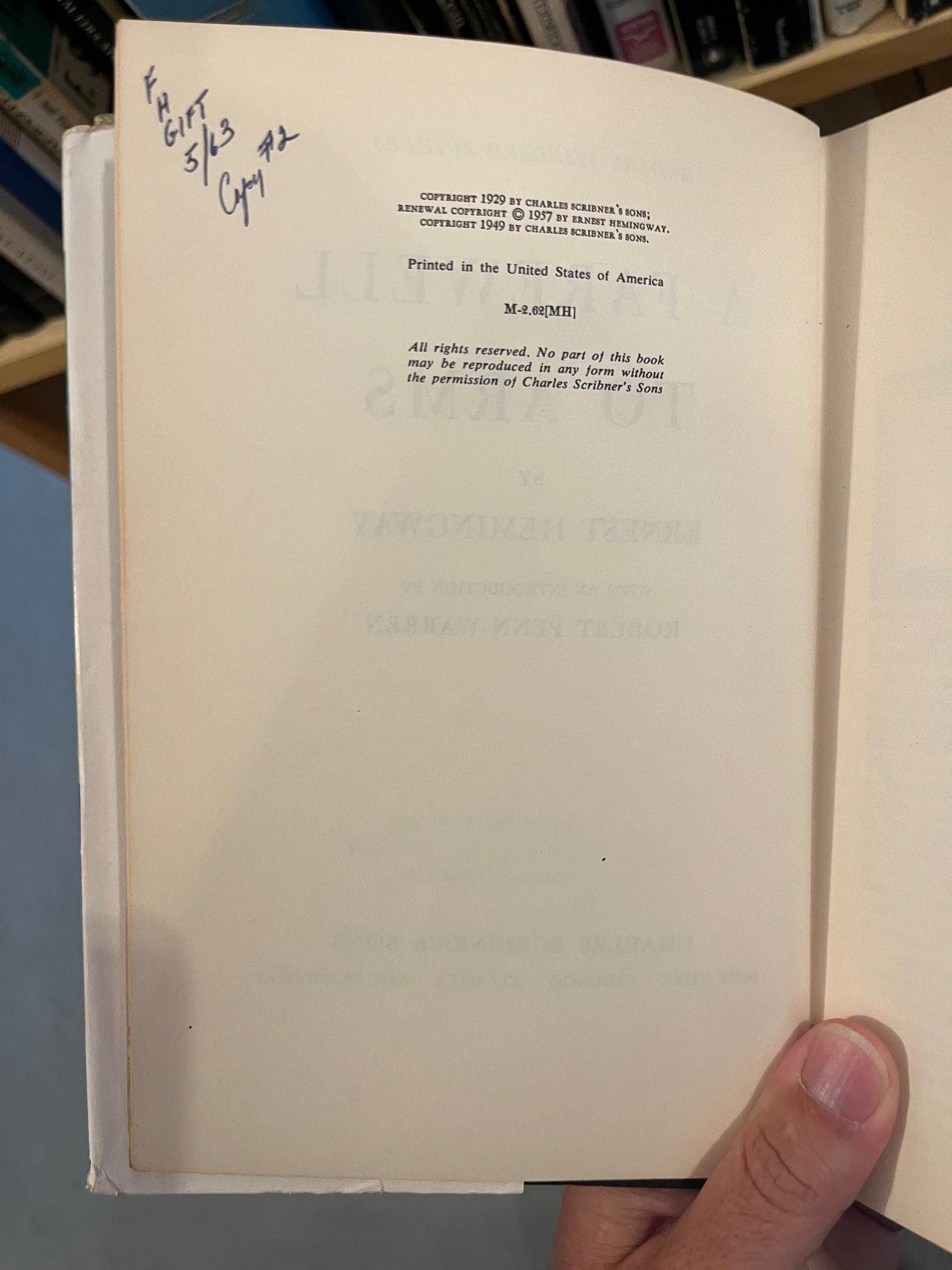 Submitted photo of Hardcover Book, A Farewell to Arms by Ernest Hemingway (not authenticated)