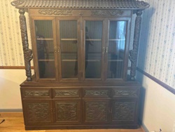 Asian-Inspired Carved Wood Display Cabinet / China Hutch