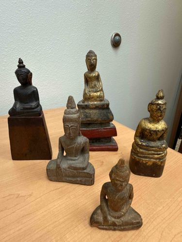 Collection of Five Southeast Asian Buddha and Monk Statues