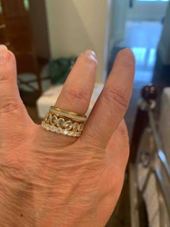 Stacked Yellow-Toned Rings with Moissanite and Opal Inlay