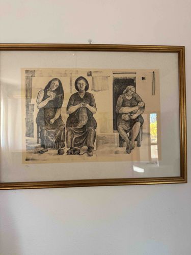 Framed Lithograph 'Three Women'/ 'Domestic Scene'