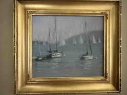 Seascape with Sailboats in Gilded Frame