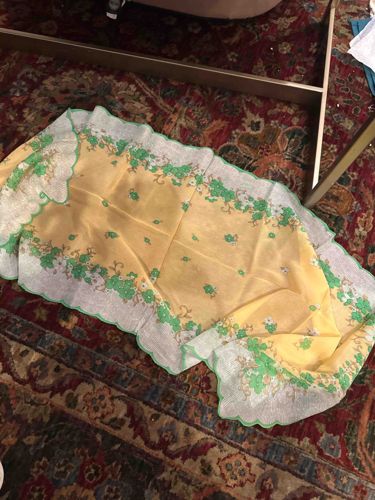 Mid-Century Floral Scalloped Handkerchief