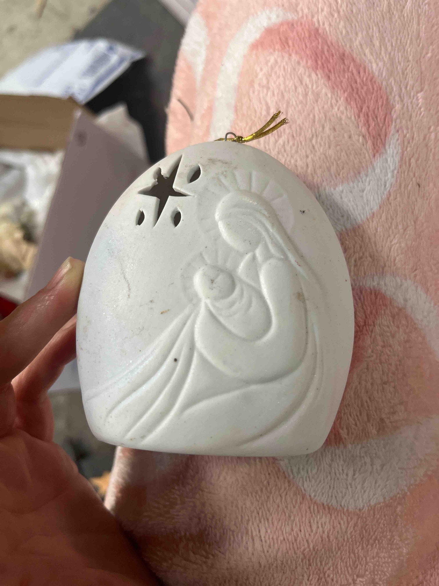 Bisque Porcelain Holy Family Nativity Christmas Ornament