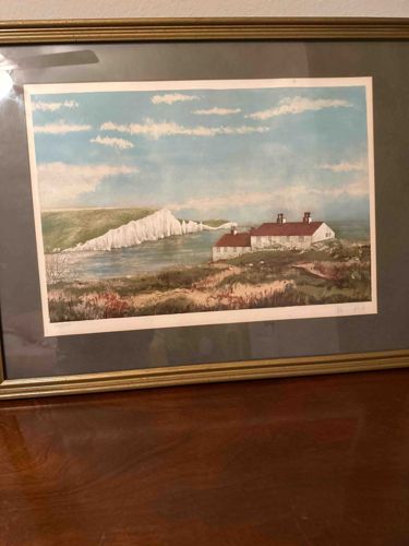 Landscape Print of The Coastguard Cottages and Seven Sisters Cliffs