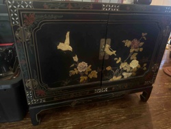 Black Lacquer Oriental Cabinet with Mother-of-Pearl Inlay