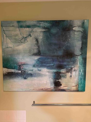 Abstract Textured Canvas Art in Teal and White