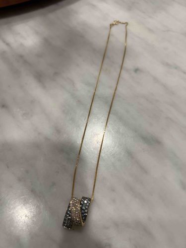 14k Gold Multi-Band Pave Diamond and Gemstone Crossover Pendant Necklace