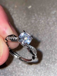 Moissanite Solitaire Engagement Ring with Pave Accents