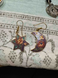 Enamel Celestial-Themed Drop Earrings