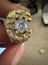Vintage Gold Matte Nugget Ring with Center Stone