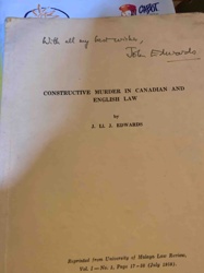 Constructive Murder in Canadian and English Law Reprint